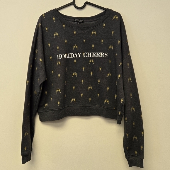 Fifth Sun Holiday Cheers Champagne Sweatshirt Gray L - Picture 3 of 8